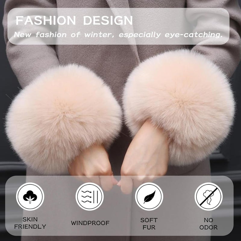 Peecabe Winter Women Fuzzy Arm Warmers Girls Faux Fur Short Wrist Cuffs Fluffy Soft Wrist Cover Ankle Warmer - Image 3